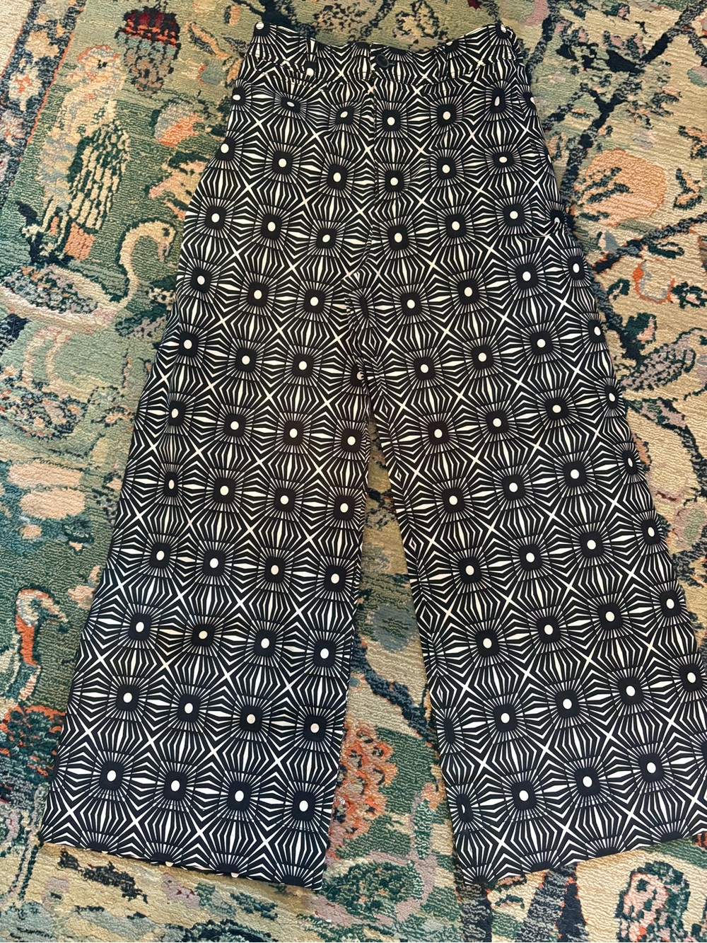 Anthropologie mauve black and white geometric pants wide leg - Picture 2 of 6